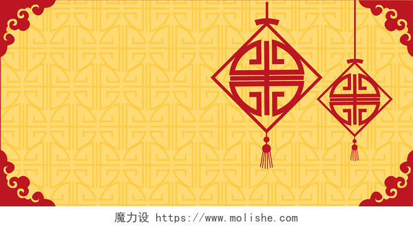 黄色中国风红色吊坠装饰背景素材